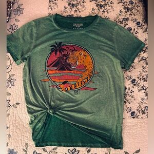 Guess Jungle Green Tee with Tiger Graphic